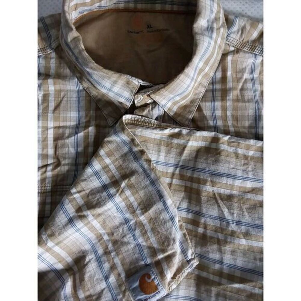 Carhartt Men's Force Relaxed Fit Short Sleeve Tan Plaid Shirt Size‎ XL